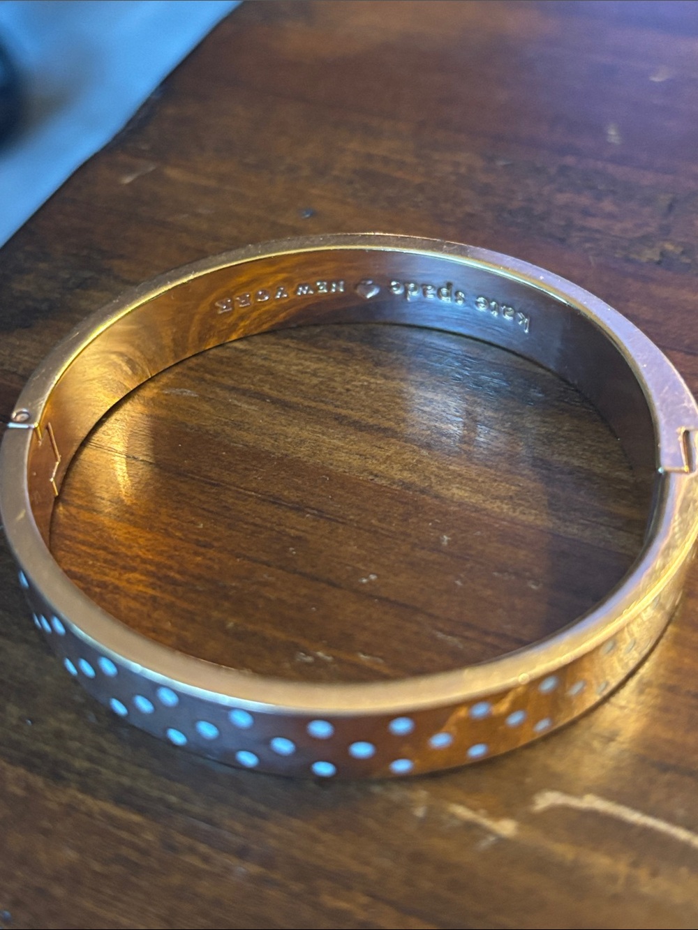 Kate Spade New York On The Dot Polka Dot Hinged Bangle Bracelet - Picture 2 of 3